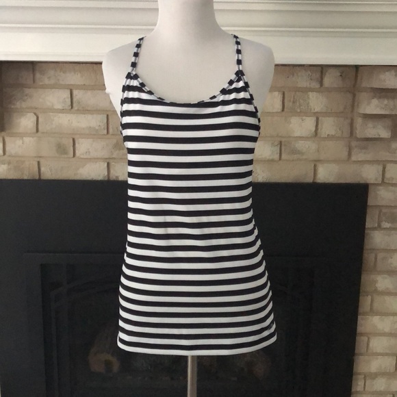 Champion Black White Stripe Racerback Built-in Bra Workout Tank size Medium - Picture 8 of 10